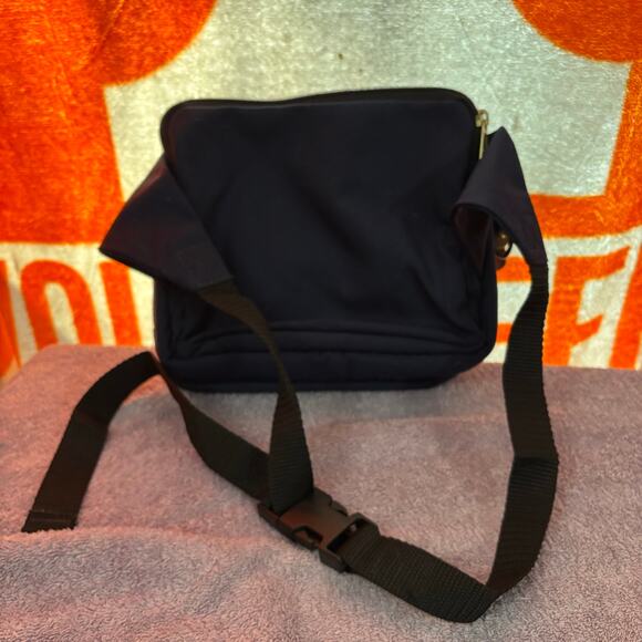 L.L. Bean 9x7 Waist Bag Navy Canvas Leather Trim - Picture 2 of 5